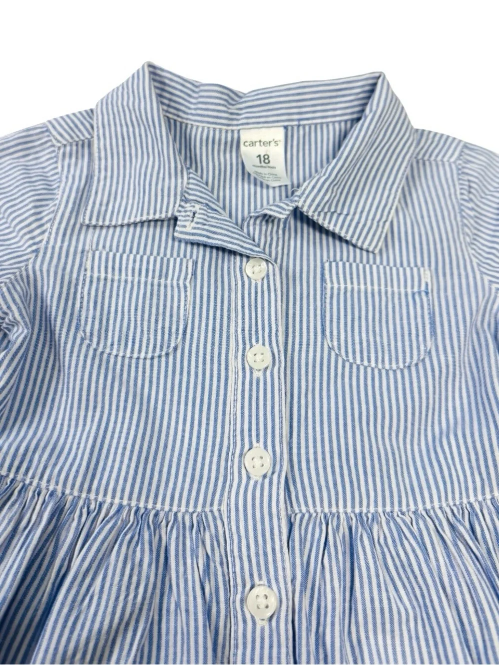 Carter’s Blue and White Striped Baby Dress with Bloomers 18mo.